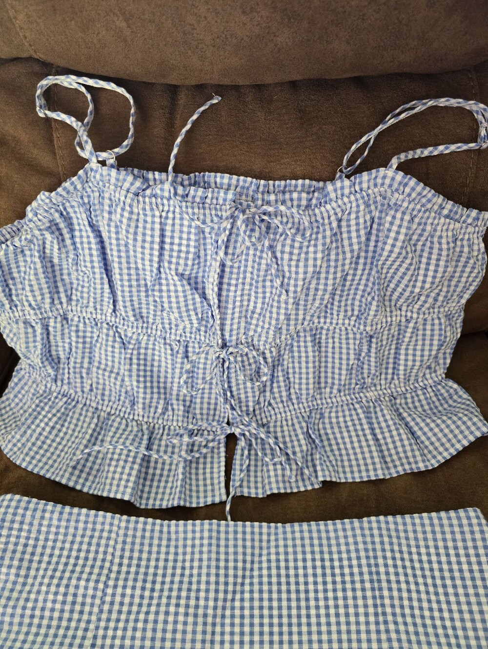 Light Blue Gingham Women’s Skirt - Shirt Classic Summer Style - Picture 3 of 3